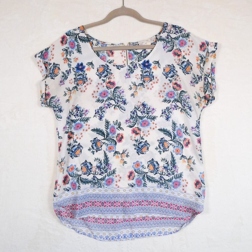 Pink Republic Floral Boxy Garden Top - Size L Cottagecore Whimsical Grandma